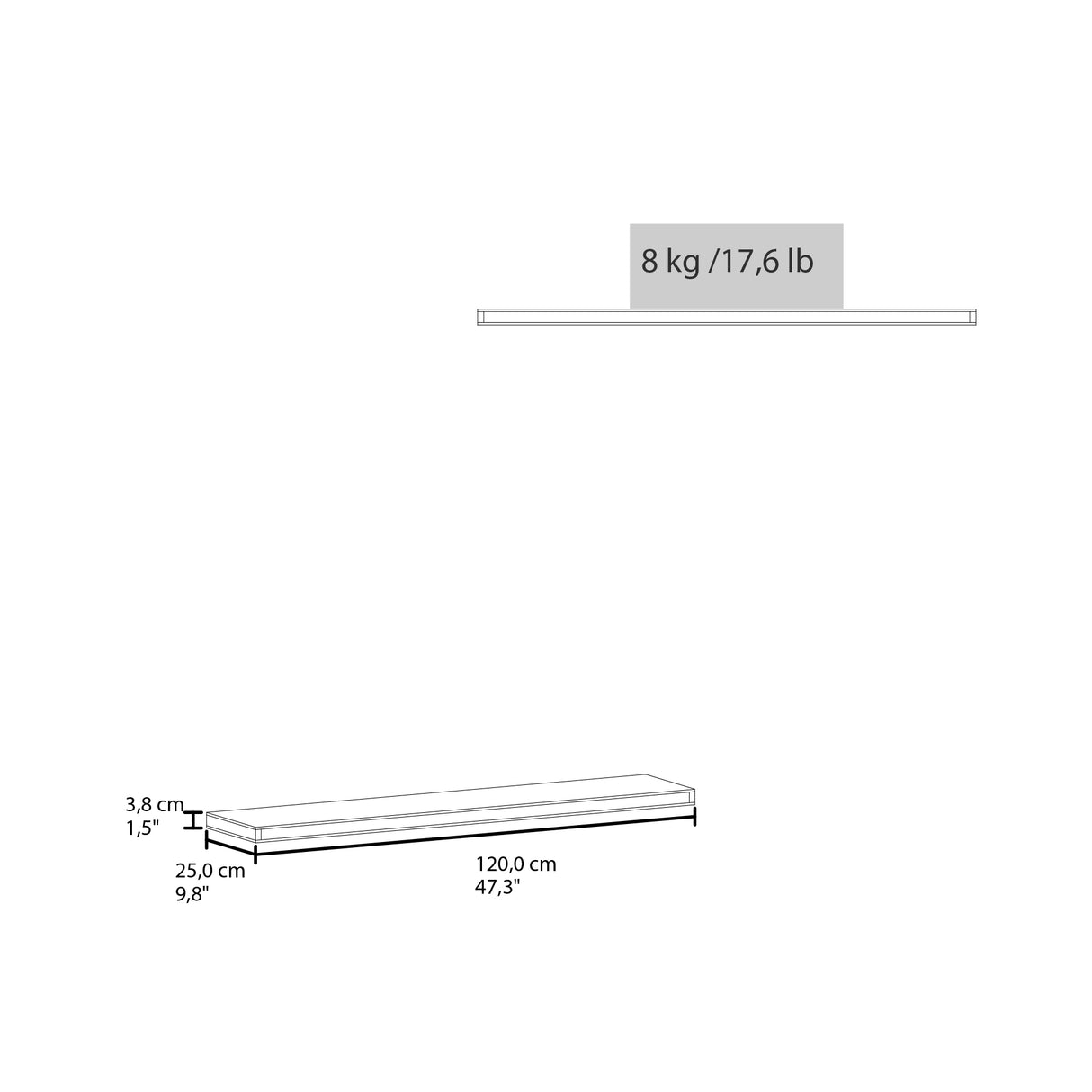 Set de 2 Repisas Miel 120x3.8cm Rectangular Minimalista - REPISAS | Bylmo