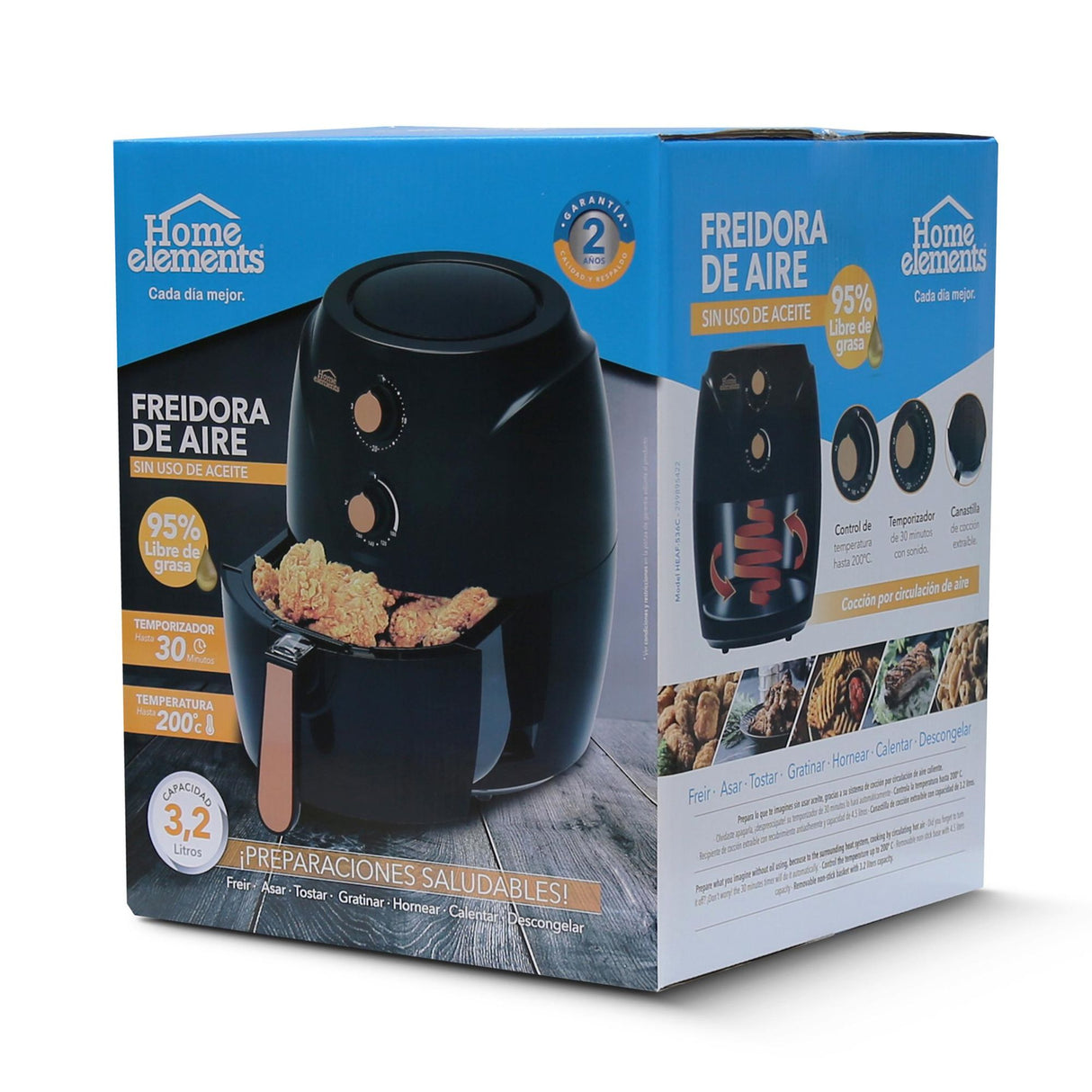 Freidora de Aire Negro y Cobre 31x34cm De 3.2 Litros Con Dos Funciones Preconfiguradas - FREIDORAS DE AIRE | Bylmo