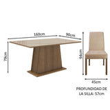 Combo Comedor y Sillas Sabrina Marron y Crema 160x79cm Cuadrado de Cuatro Puestos con Cuatro Sillas - COMEDORES | Bylmo