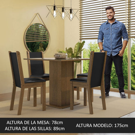 Combo Comedor y Sillas Tifani Marron con Crema y Negro 90x78cm Cuadrado de Cuatro Puestos con Cuatro Sillas - COMEDORES | Bylmo