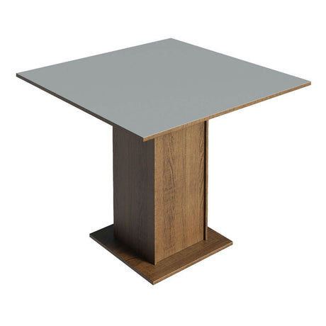 Comedor Marron y Gris 90x78cm Cuadrado de Cuatro Puestos Sin Sillas y Encimera con Vidrio - COMEDORES | Bylmo