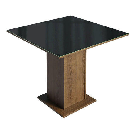 Comedor Marron y Negro 90x78cm Cuadrado de Cuatro Puesto Sin Sillas y con Encimera con Vidrio - COMEDORES | Bylmo