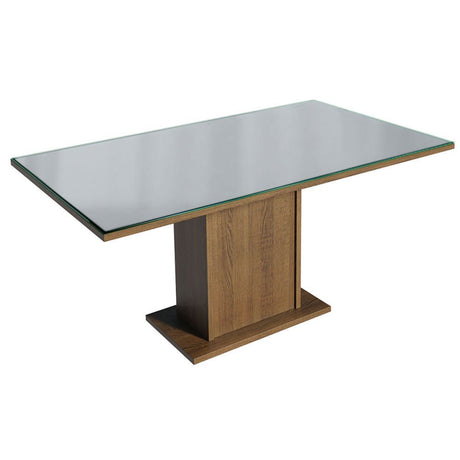 Comedor Marron y Gris 160x79cm Rectangular de Seis Puestos Sin Sillas y con Encimera con Vidrio - COMEDORES | Bylmo