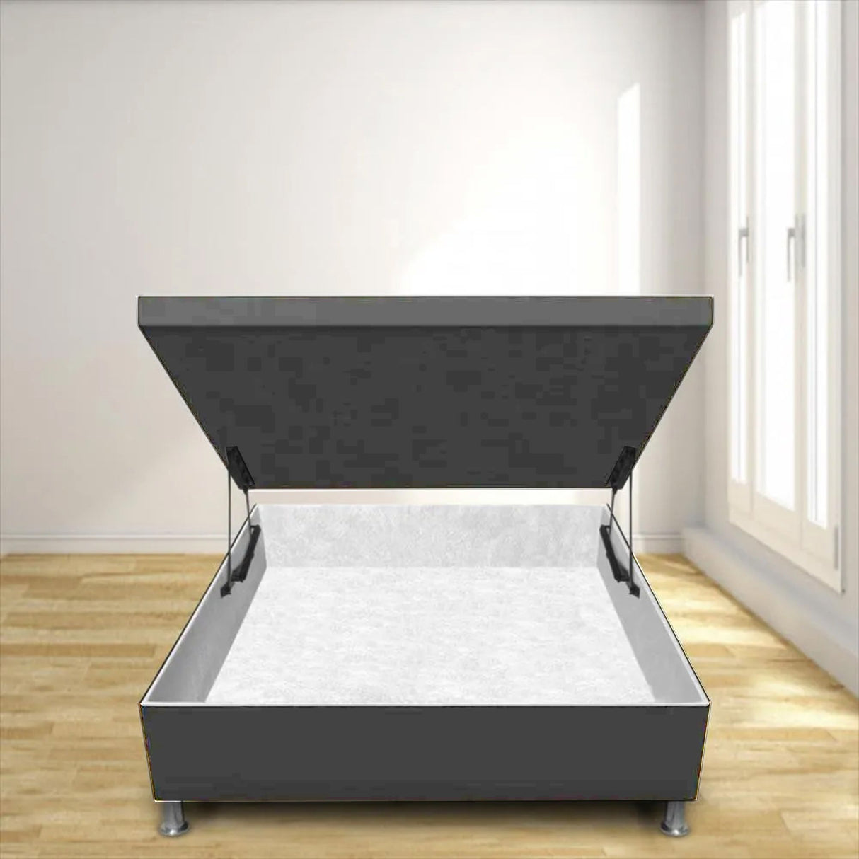 Cama Baúl Gris 90x43Cm Para Cochón Sencillo 90 X 190 Cm de Apertura Vertical - CAMAS | Bylmo