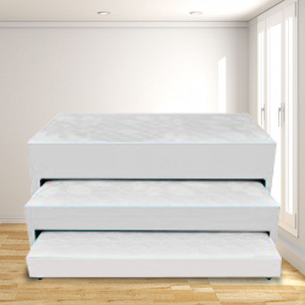 Cama Nido Dividida Blanco 100x68Cm Para Cochón Sencillo 100 X 190 Cm De Tres Niveles con Colchón Superior Incorporado - CAMAS | Bylmo