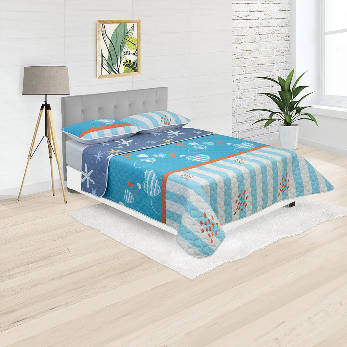 Cubrelecho Termosellado Azul 140x190cm Doble Faz de Corazones - TENDIDOS Y CUBRELECHOS | Bylmo