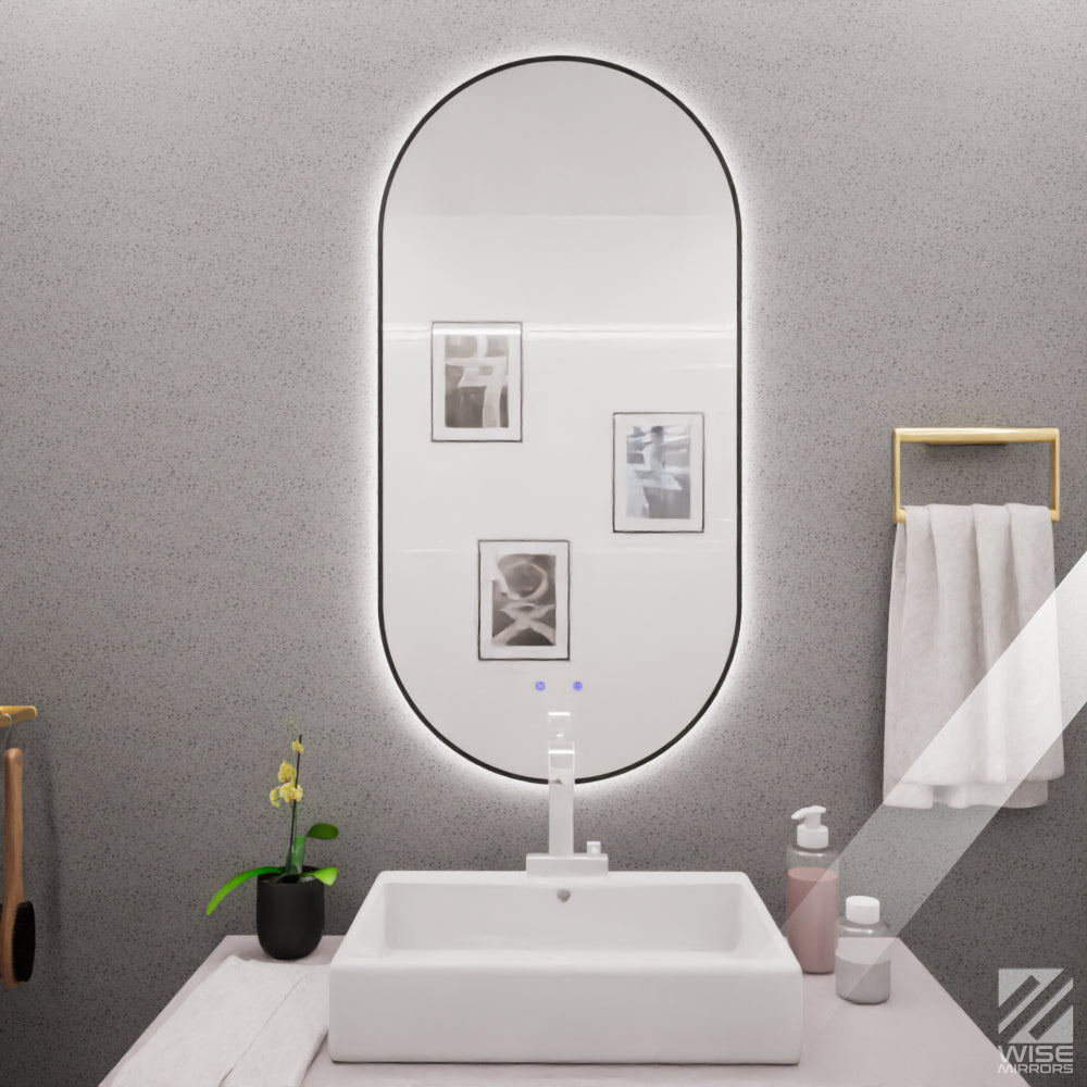 Espejo de Baño 60x120cm Ovalado con Marco Metalico negro y con Sistema Led Touch - ESPEJOS DE BANHO | Bylmo