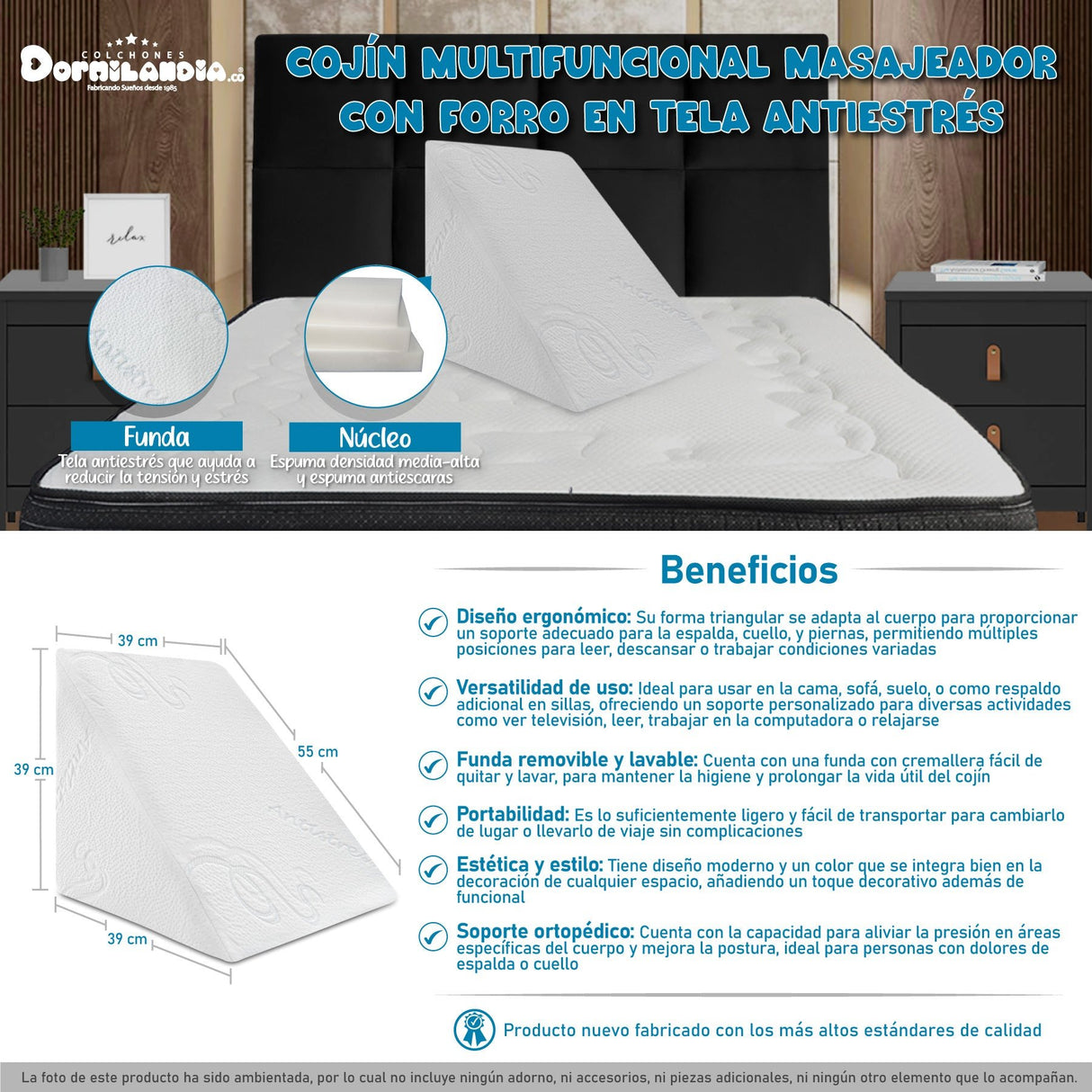 Cojín Multifuncional Antiestrés Blanco Triangular Hipoalergénico - COJINES | Bylmo