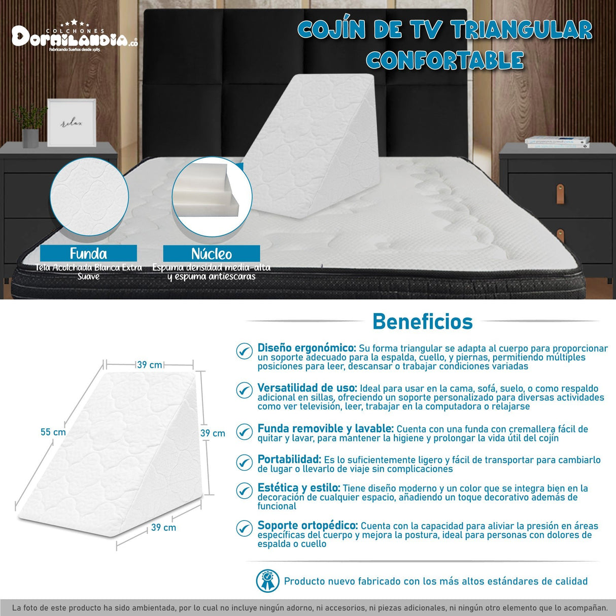 Cojín Multifuncional Blanco Triangular Hipoalergénico - COJINES | Bylmo
