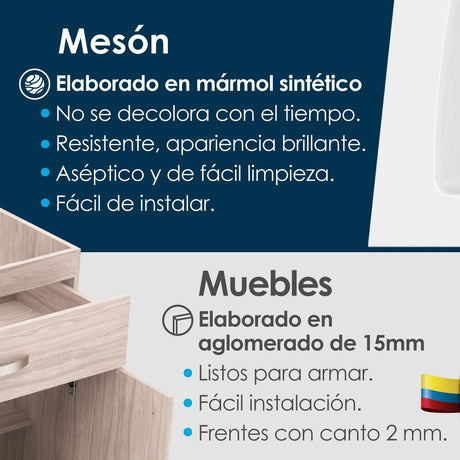 Cocina Ambar Blanco y Gracia 150x212cm Con Meson de Marmol Sintético y Estufa Esmaltada - COCINAS | Bylmo