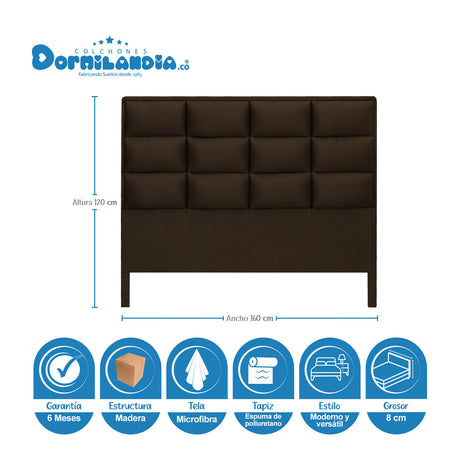 Cabecero Londres Cafe 160x120cm con Acabado Abullonado para Cama Queen - CABECEROS | Bylmo