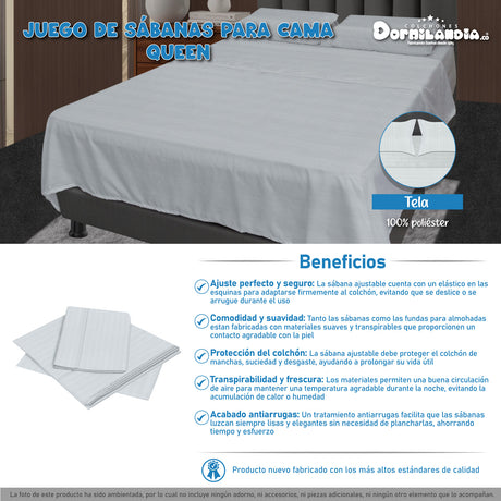 Juego de Sabanas Blanco para Cama Queen 160 X 190 Cm Hipoelergénicas y Antiácaros - SABANAS | Bylmo