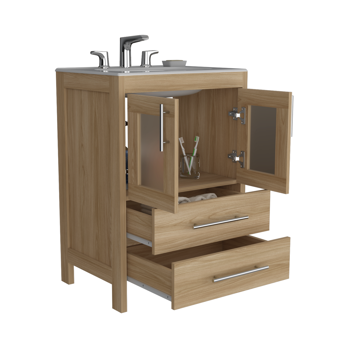 Mueble para Lavamanos Hilda Fresno Europeo 59.5x85.6cm con Lavamanos y Dos Cajones - MUEBLES PARA LAVAMANOS | Bylmo