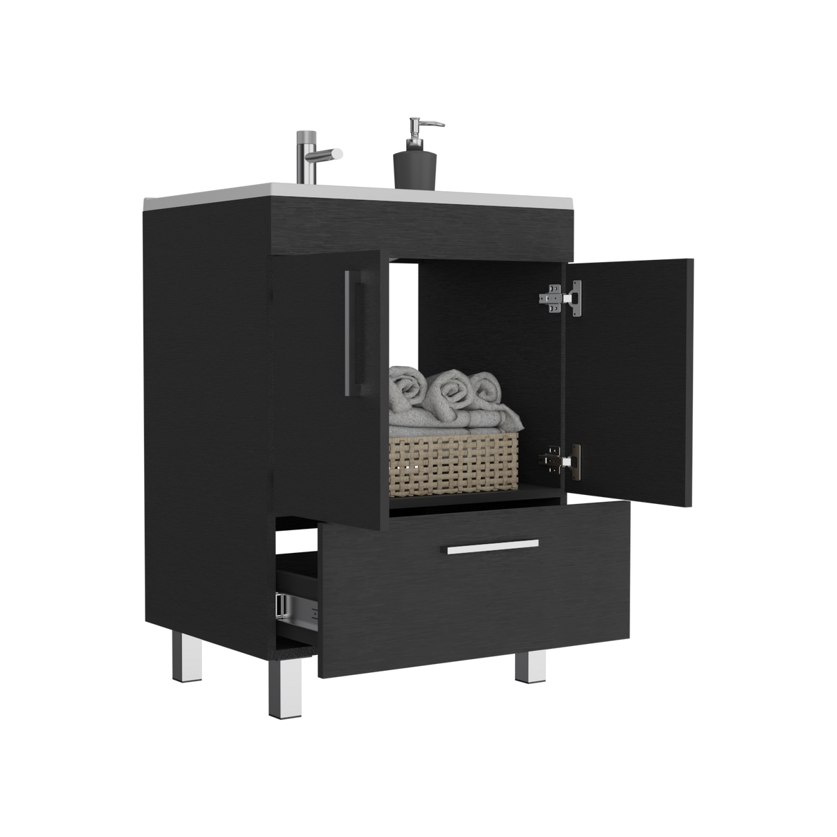 Mueble para Lavamanos Velloc Wengue 60x85cm con Lavamanos y Un Cajón - MUEBLES PARA LAVAMANOS | Bylmo