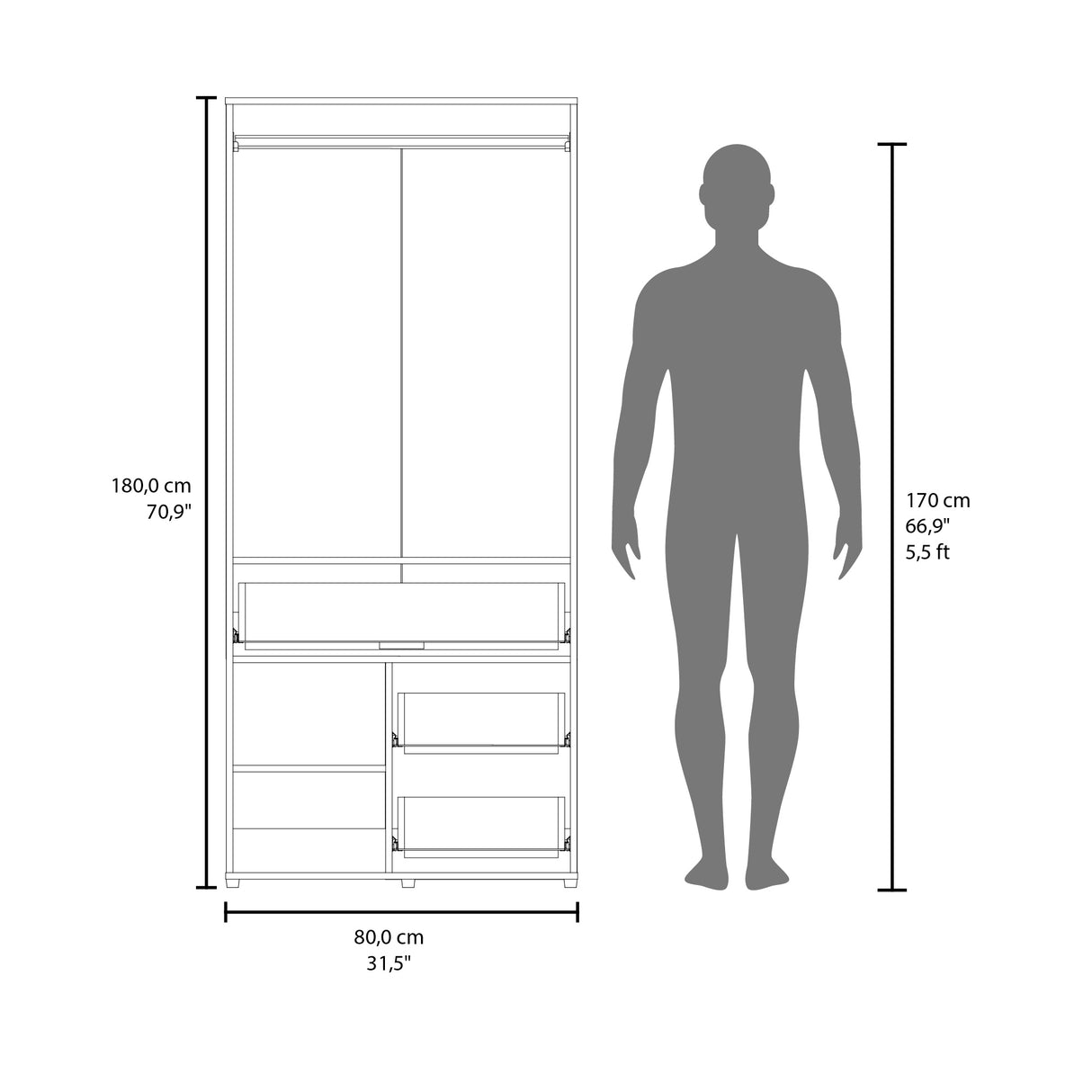 Closet Alpine Blanco 80.2x179.6cm Con Tres Cajones y Dos Puertas - CLOSETS | Bylmo