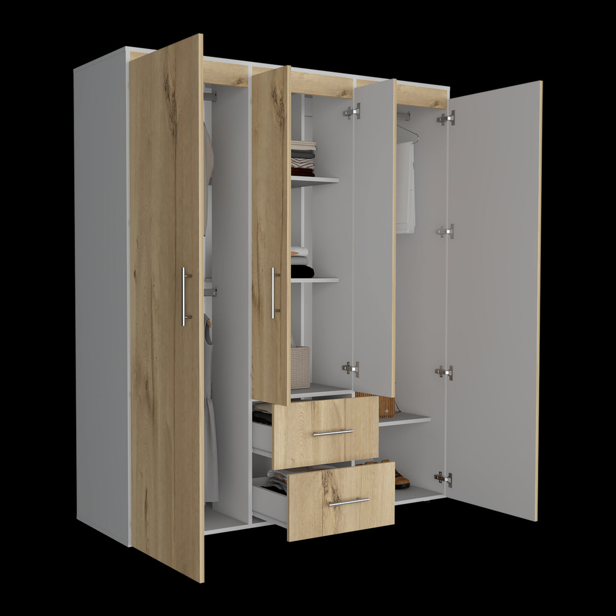 Closet Bariloche Eco Duna y Blanco 150.3x177.9cm Con Dos Cajones y Cuatro Puertas - CLOSETS | Bylmo