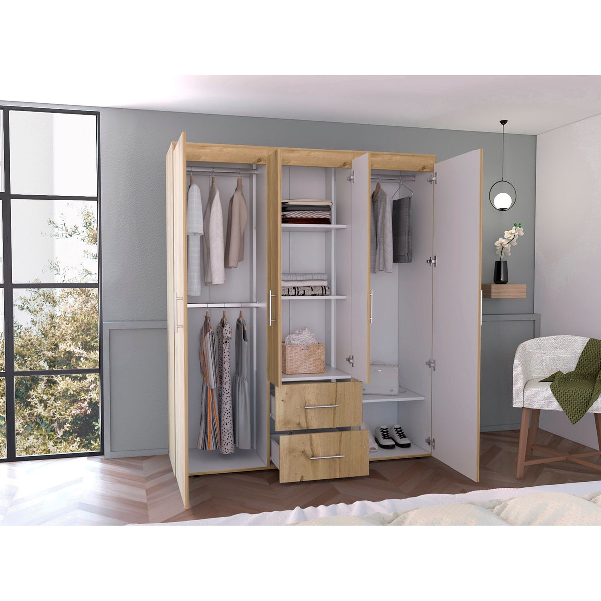 Closet Bariloche Eco Duna y Blanco 150.3x177.9cm Con Dos Cajones y Cuatro Puertas - CLOSETS | Bylmo