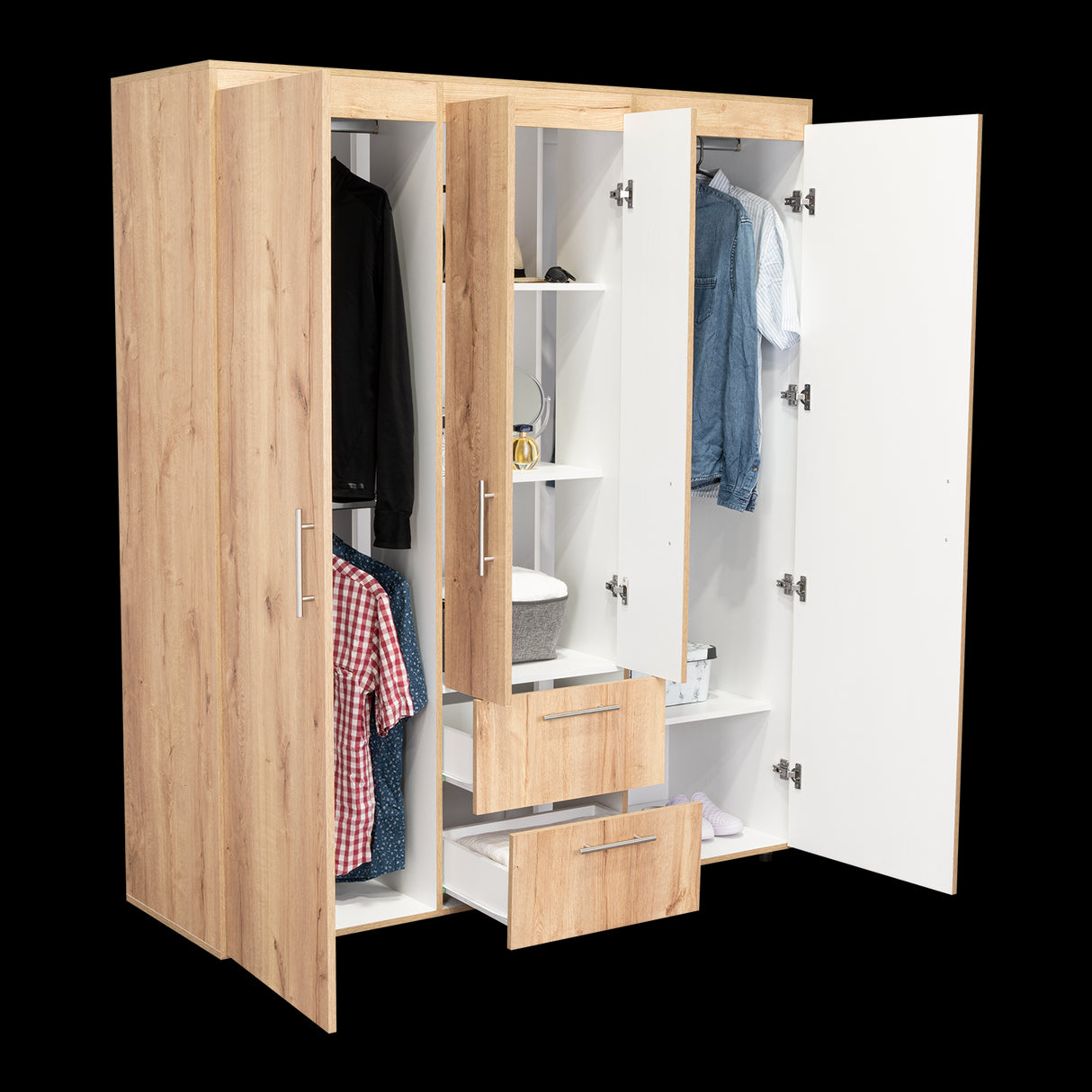 Closet Bariloche Eco Duna y Blanco 150.3x177.9cm Con Dos Cajones y Cuatro Puertas - CLOSETS | Bylmo