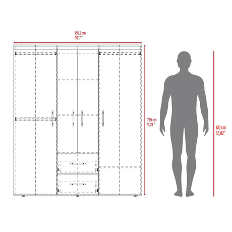 Closet Bariloche Eco Fresno Europeo y Wengue 150.3x177.9cm Con Dos Cajones y Cuatro Puertas - CLOSETS | Bylmo