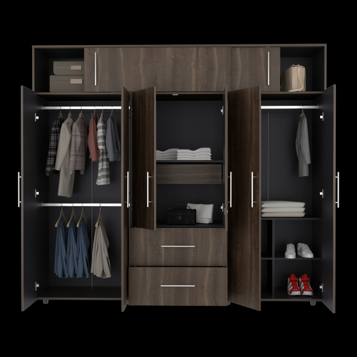 Closet Bigaf Milan y Wengue 230x204cm Con Tres Cajones y Ocho Puertas - CLOSETS | Bylmo