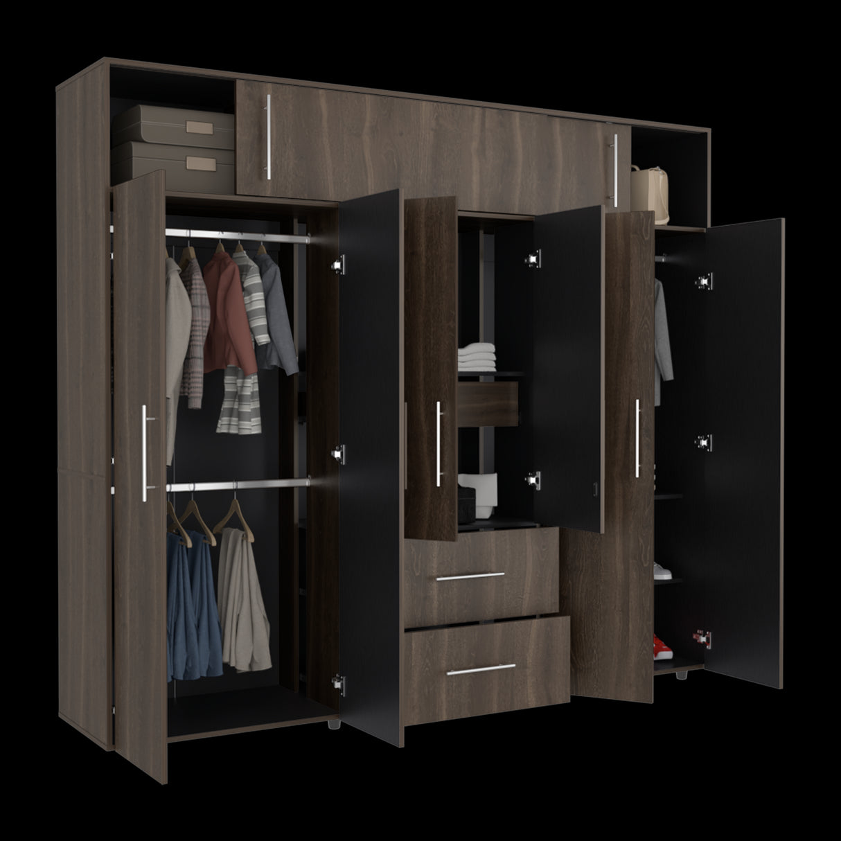 Closet Bigaf Milan y Wengue 230x204cm Con Tres Cajones y Ocho Puertas - CLOSETS | Bylmo