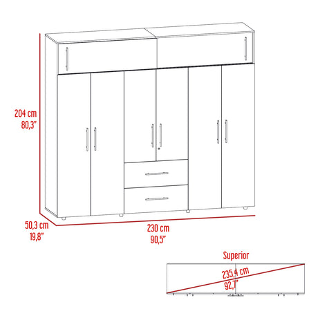 Closet Bigaf Milan y Wengue 230x204cm Con Tres Cajones y Ocho Puertas - CLOSETS | Bylmo
