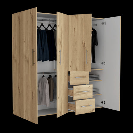 Closet Harlem Eco Duna y Blanco 181x184cm Con Tres Cajones y Cuatro Puertas - CLOSETS | Bylmo