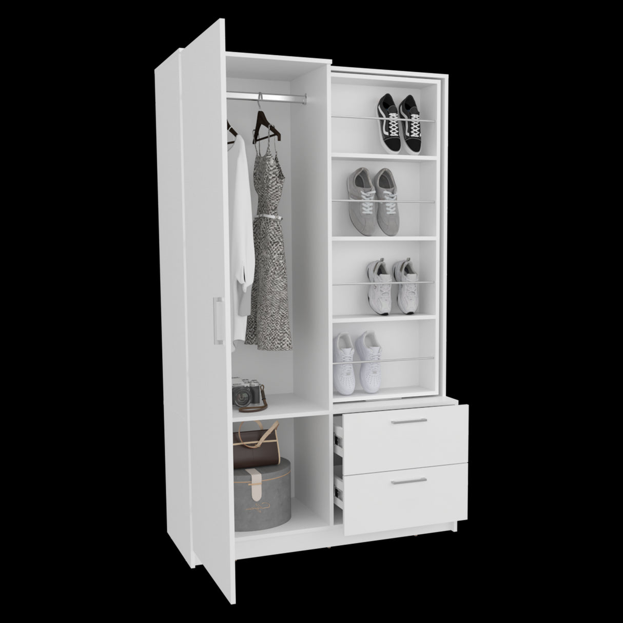 Closet Seville Blanco 106.6x180cm Con Dos Cajones Dos Puertas y Espejo - CLOSETS | Bylmo