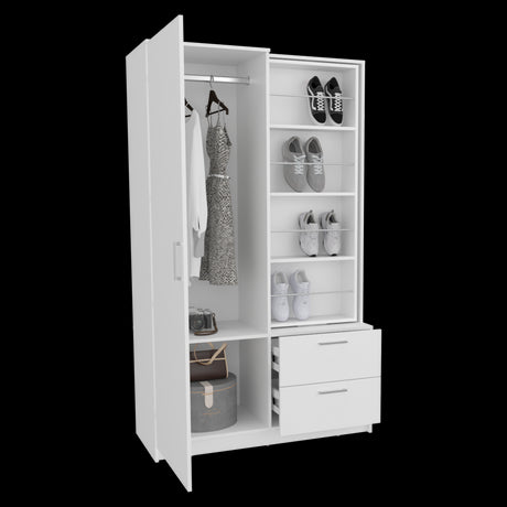 Closet Seville Blanco 106.6x180cm Con Dos Cajones Dos Puertas y Espejo - CLOSETS | Bylmo