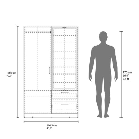 Closet Seville Blanco 106.6x180cm Con Dos Cajones Dos Puertas y Espejo - CLOSETS | Bylmo