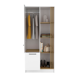 Closet Vance Blanco y Fresno Europeo 80x180cm Con Un Cajón y Una Puerta - CLOSETS | Bylmo