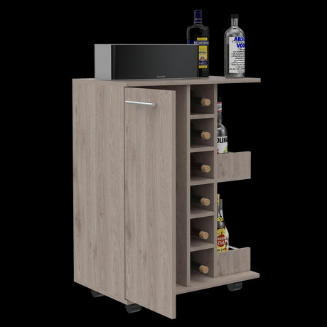 Bar Carro Cart Ceniza 60x82.1cm Con Seis Portabotellas - BARES | Bylmo
