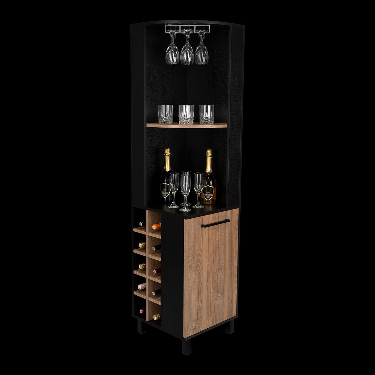 Bar Esquinero Kaia Plus Fresno Europeo y MIel 45x180cm Con Diez Portabotellas - BARES | Bylmo