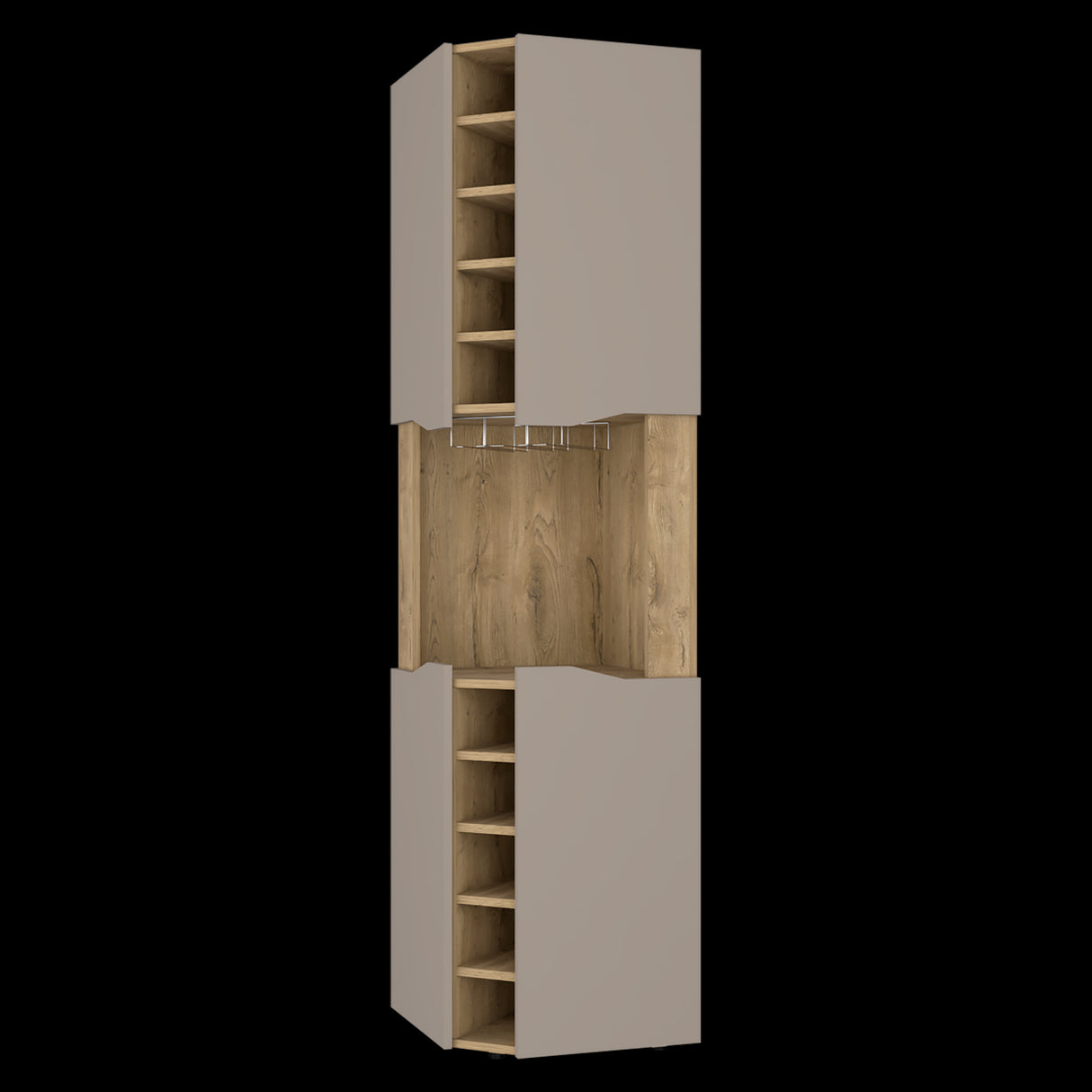 Bar Esquinero Obregon Macadamia y Taupe 45x180cm Con Diez Portabotellas - BARES | Bylmo