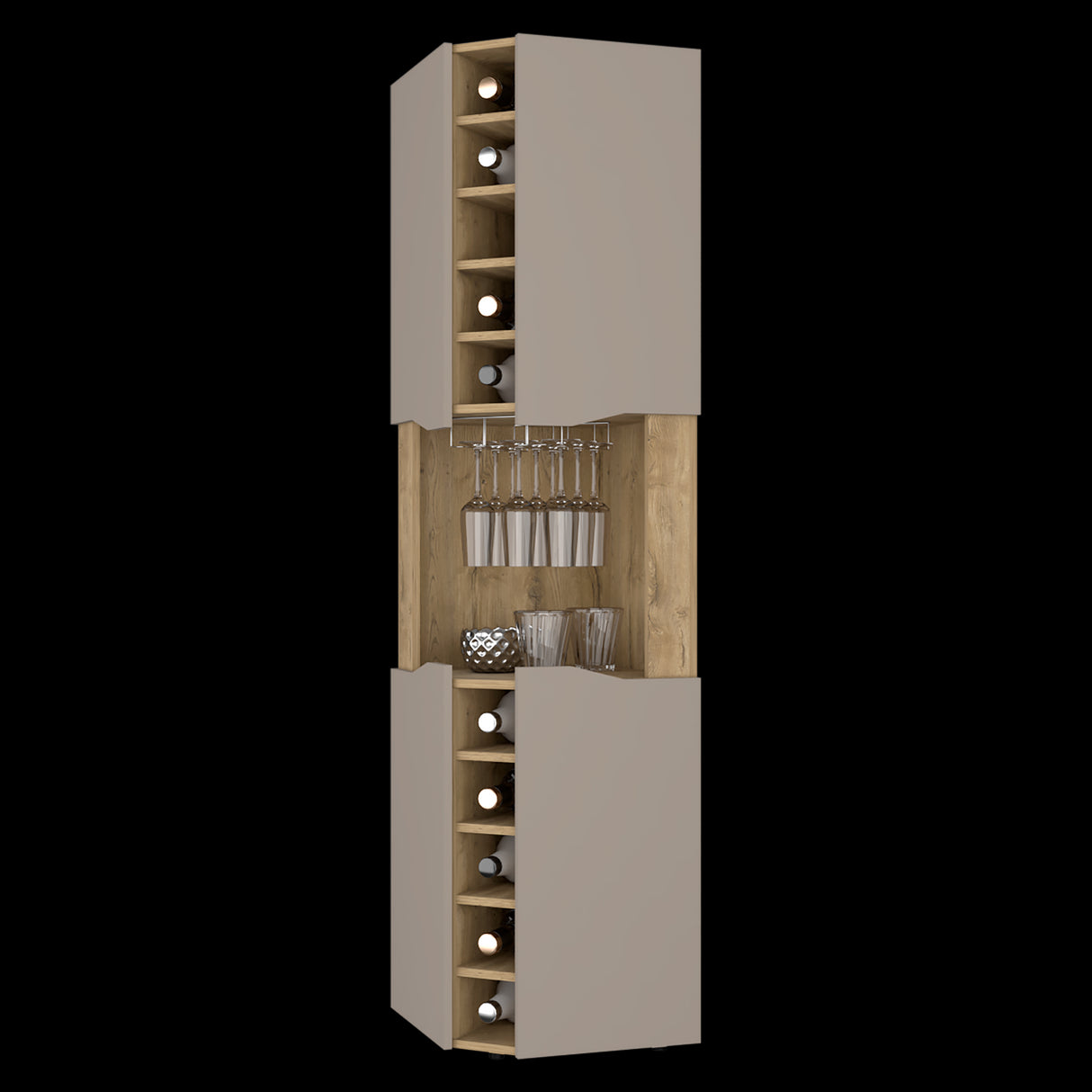 Bar Esquinero Obregon Macadamia y Taupe 45x180cm Con Diez Portabotellas - BARES | Bylmo
