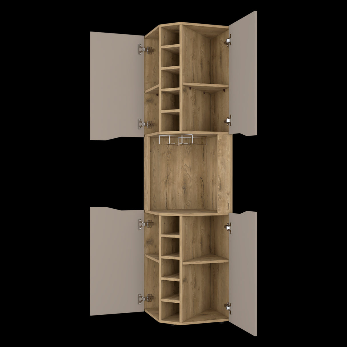Bar Esquinero Obregon Macadamia y Taupe 45x180cm Con Diez Portabotellas - BARES | Bylmo
