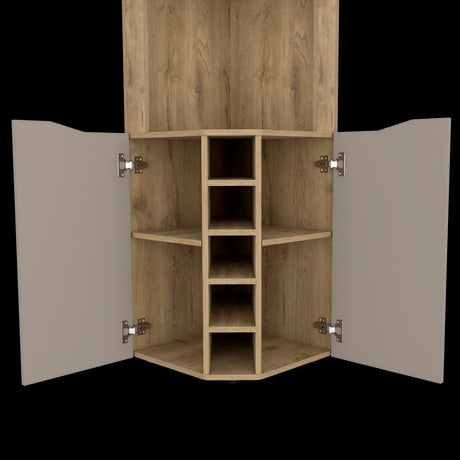 Bar Esquinero Obregon Macadamia y Taupe 45x180cm Con Diez Portabotellas - BARES | Bylmo