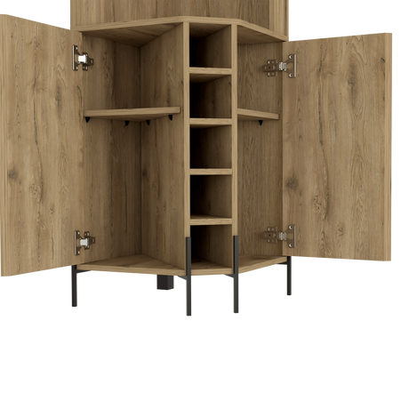 Bar Esquinero Shanghai Macadamia 45x180cm Con Cinco Portabotellas - BARES | Bylmo