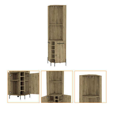 Bar Esquinero Shanghai Macadamia 45x180cm Con Cinco Portabotellas - BARES | Bylmo
