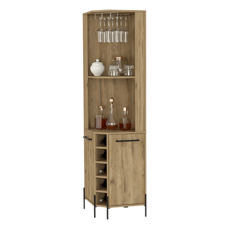 Bar Esquinero Shanghai Macadamia 45x180cm Con Cinco Portabotellas - BARES | Bylmo