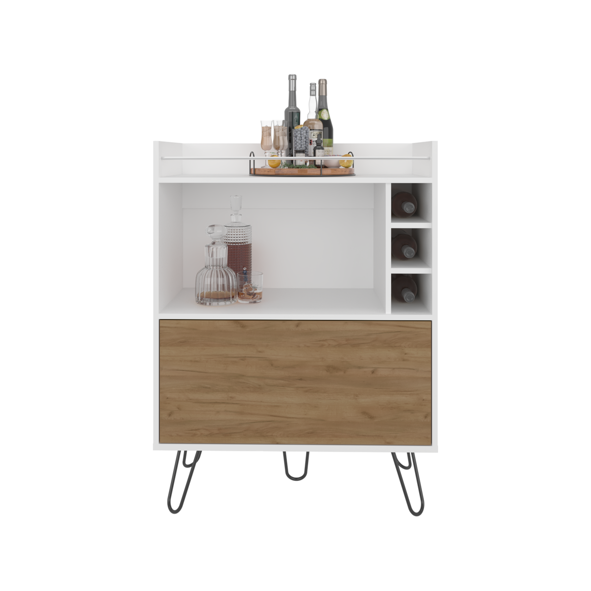 Bar Tori Blanco y Fresno Europeo 80x107cm Con Tres Portabotellas - BARES | Bylmo