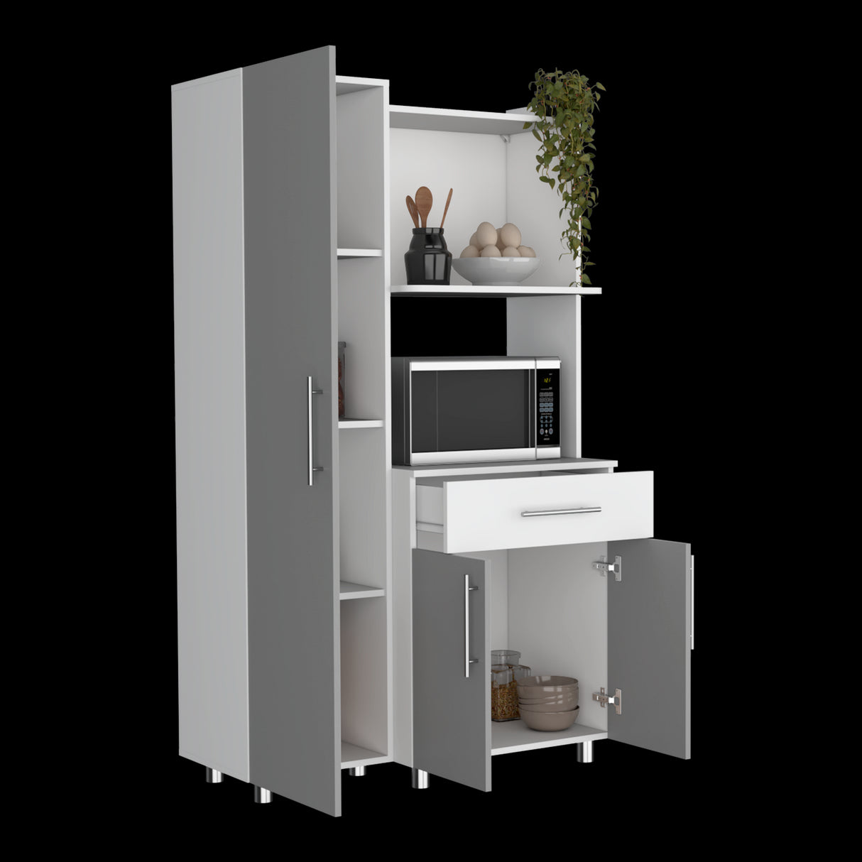Alacena Pantress Blanco y Gris 98x165cm Con Tres Puertas - ALACENAS Y MUEBLES MICROONDAS | Bylmo