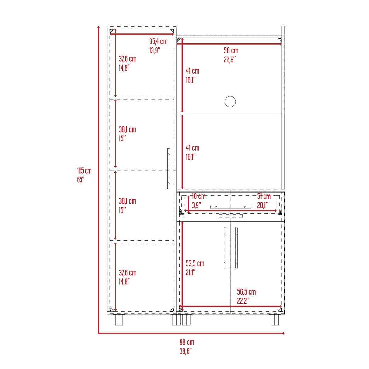 Alacena Pantress Blanco y Gris 98x165cm Con Tres Puertas - ALACENAS Y MUEBLES MICROONDAS | Bylmo