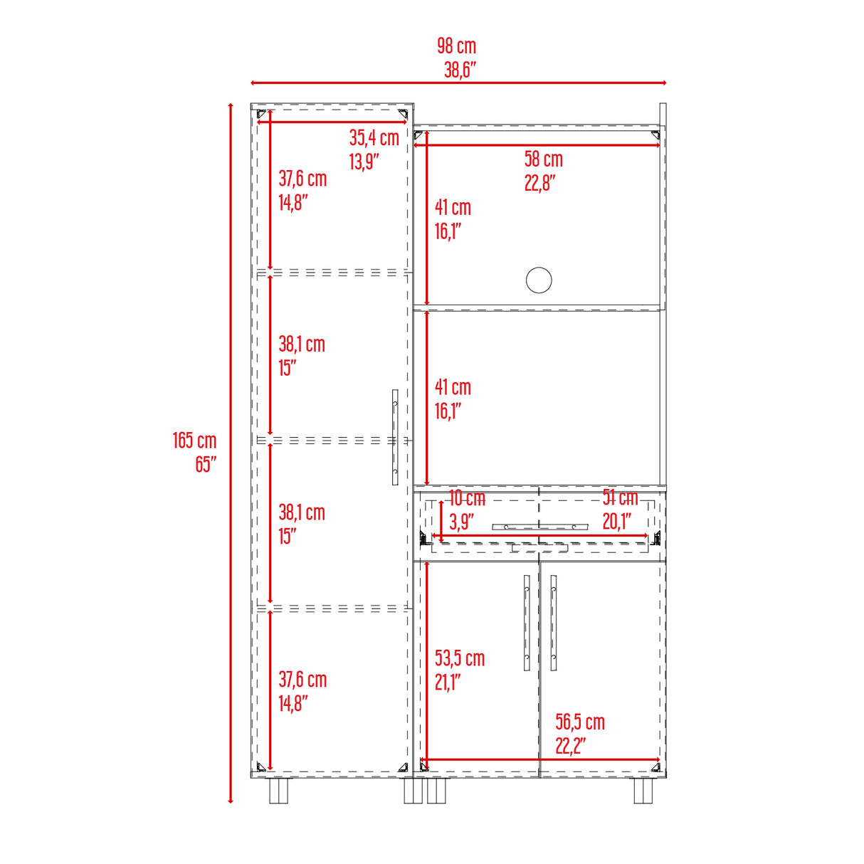 Alacena Pantress Blanco y Plomo 98x165cm Con Tres Puertas - ALACENAS Y MUEBLES MICROONDAS | Bylmo
