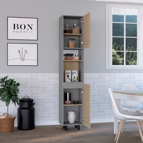 Alacena Hasselt Rovere y Gris 40x208.4cm Con Dos Puertas - ALACENAS Y MUEBLES MICROONDAS | Bylmo
