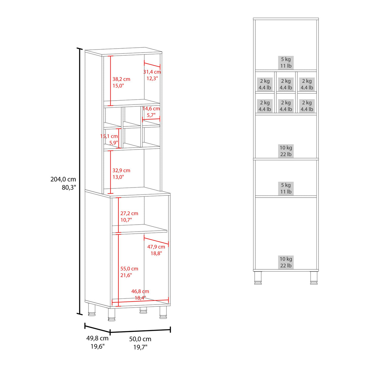 Alacena Attica Blanco 50x204cm Con Dos Puertas - ALACENAS Y MUEBLES MICROONDAS | Bylmo