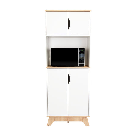 Módulo Microondas Bi Color Blanco y Duna 65x170.6cm Con Cuatro Puertas - ALACENAS Y MUEBLES MICROONDAS | Bylmo