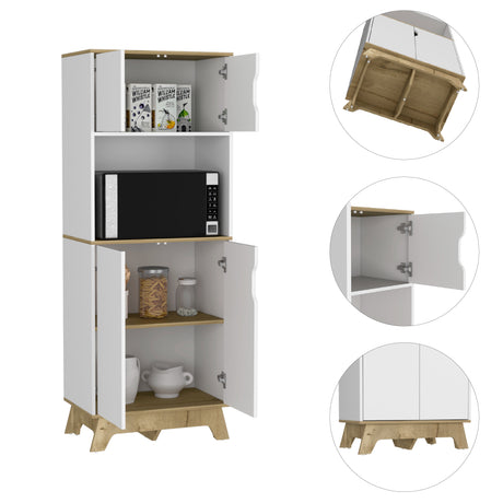 Módulo Microondas Bi Color Blanco y Duna 65x170.6cm Con Cuatro Puertas - ALACENAS Y MUEBLES MICROONDAS | Bylmo