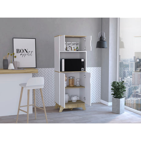 Módulo Microondas Bi Color Blanco y Duna 65x170.6cm Con Cuatro Puertas - ALACENAS Y MUEBLES MICROONDAS | Bylmo