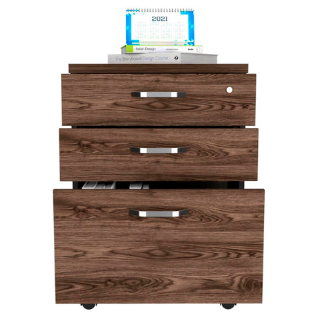 Archivador Home Office Coñac y Wengue 49.1x71.6cm Con Ruedas y Tres Cajones - ARCHIVADORES | Bylmo